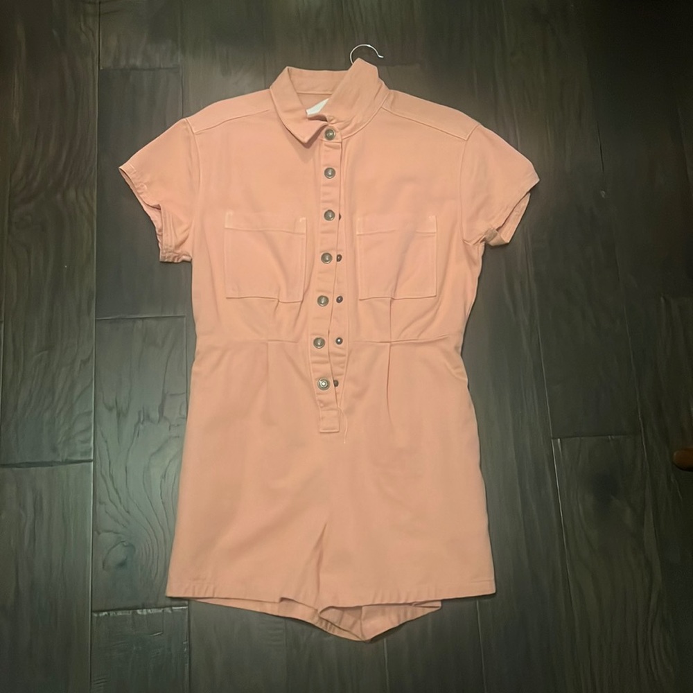 urban outfitters peach denim romper